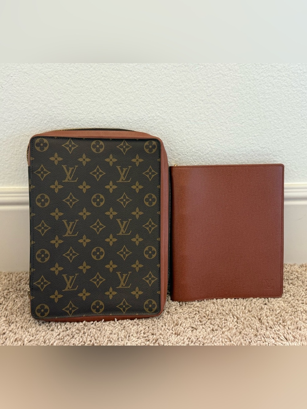 Authentic Louis Vuitton Monogram Agenda GM Notebook Cover Round Zipper RARE SET